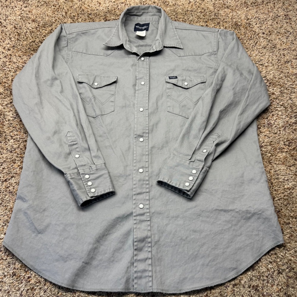 Wrangler Mens Gray Western Pearl Snap Shirt 2XT Tall Cotton MS721SL Long Sleeve